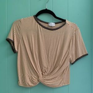 Mustard striped crop tee